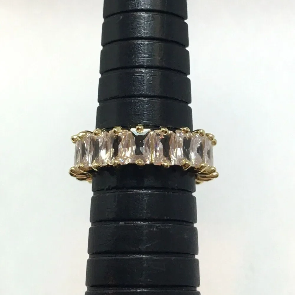 Yellow Gold Plated Eternity Ring Size 6.5 Wide Band Cubic Zirconia Baguettes